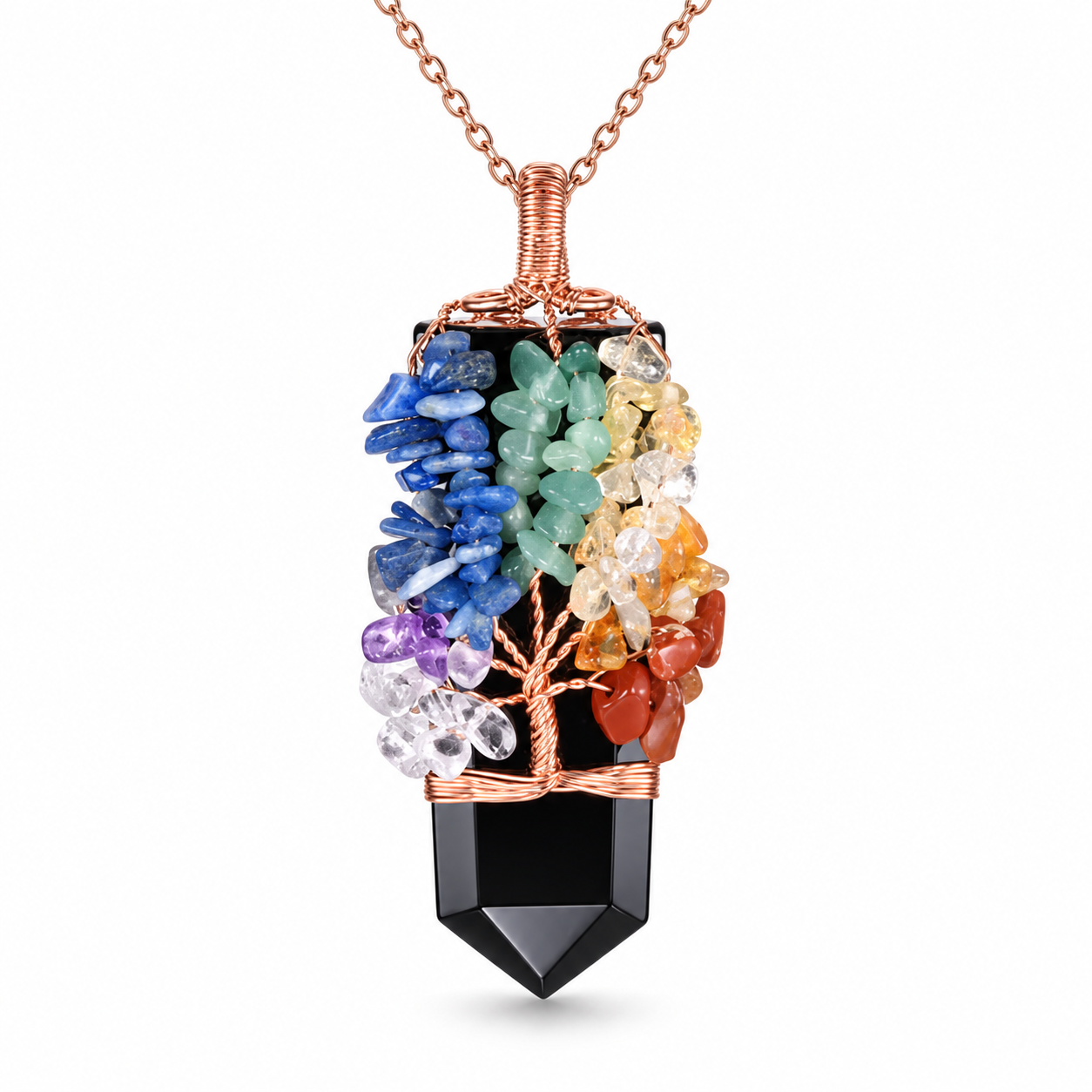 ✨ Seven Chakra Tree of Life Crystal Necklace — Balance & Alignment
