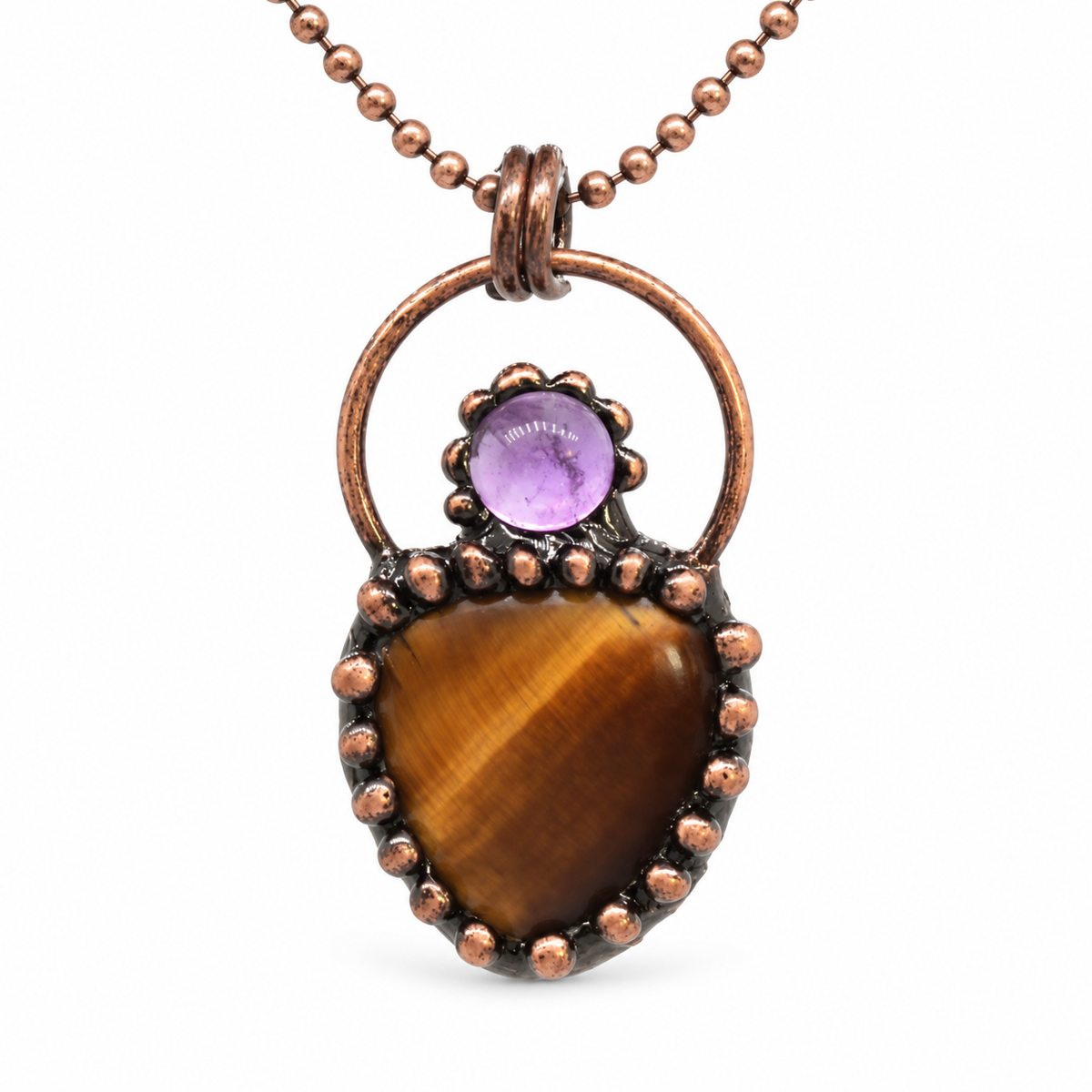 Tiger’s Eye & Amethyst Copper Statement Necklace