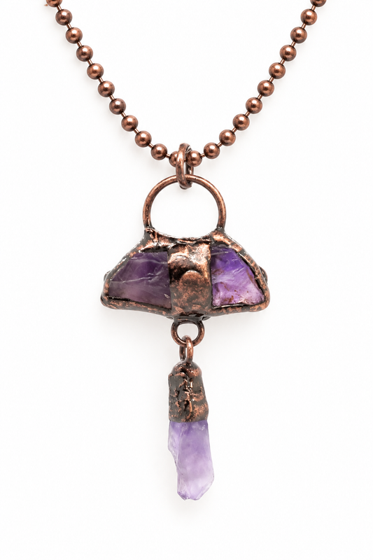 Double Amethyst Copper Statement Necklace