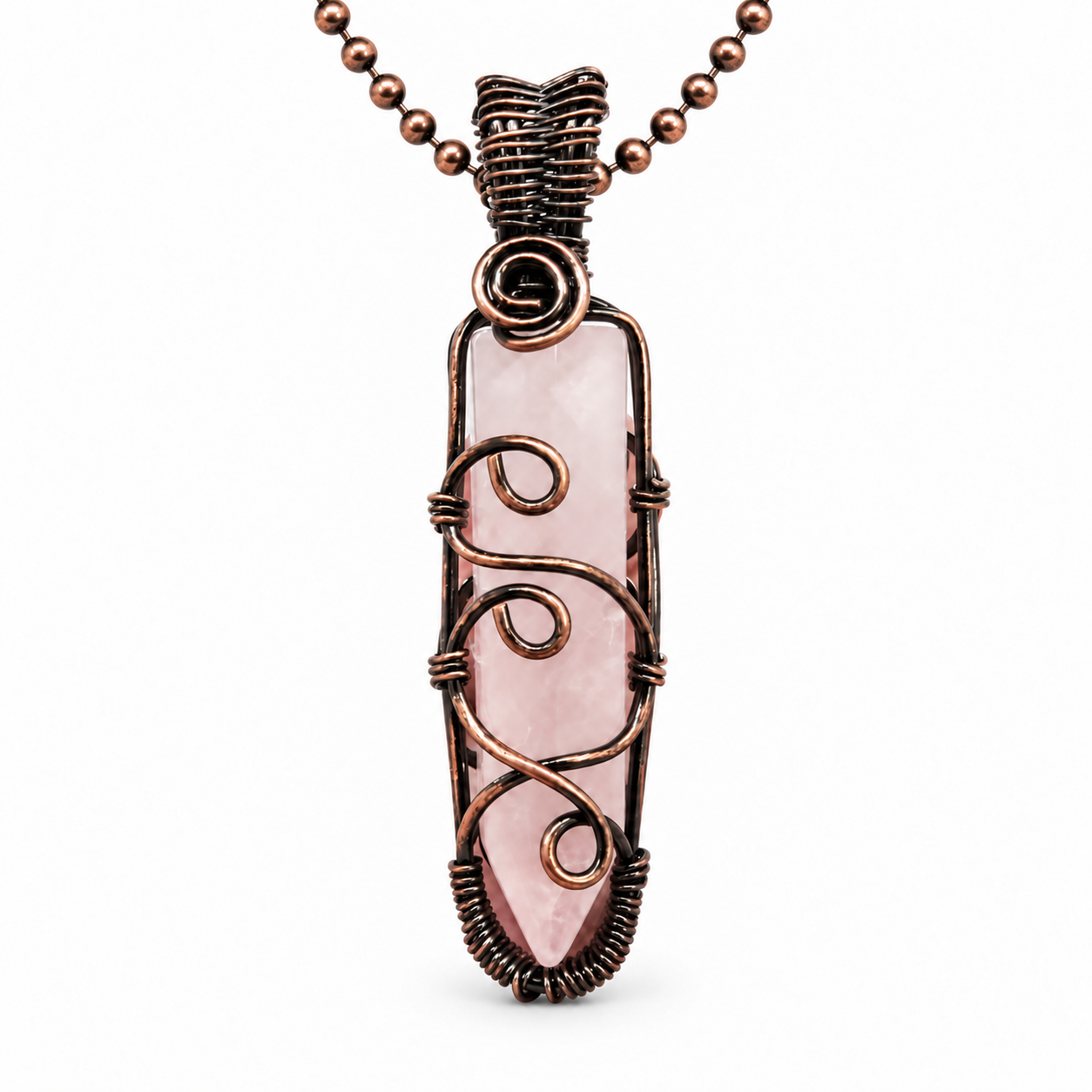 Rose Quartz Copper Wire-Wrapped Necklace
