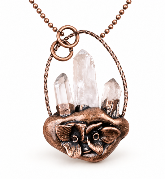 Clear Quartz Crystal Garden Copper Necklace