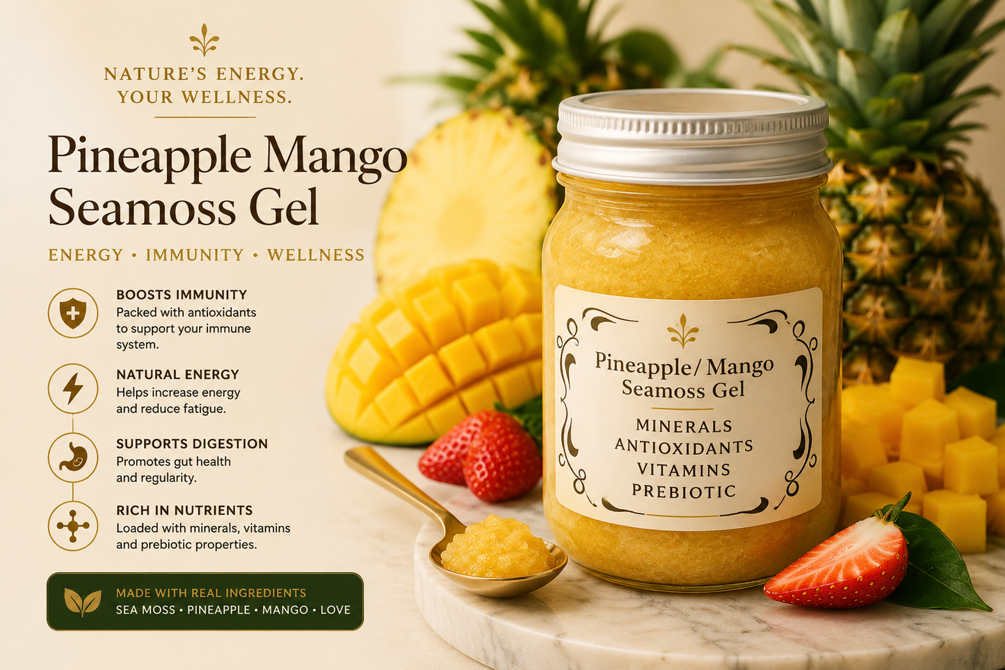 🍍 Pineapple Mango Seamoss Gel — Energy & Vitality Blend