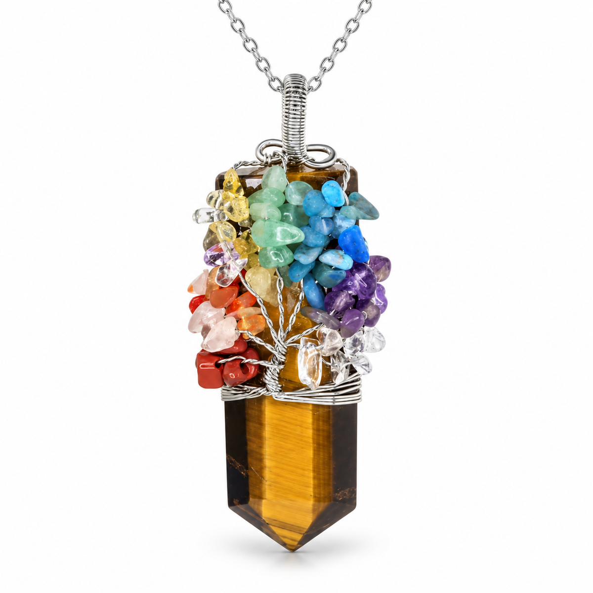 ✨ Seven Chakra Tree of Life Crystal Necklace — Balance & Alignment