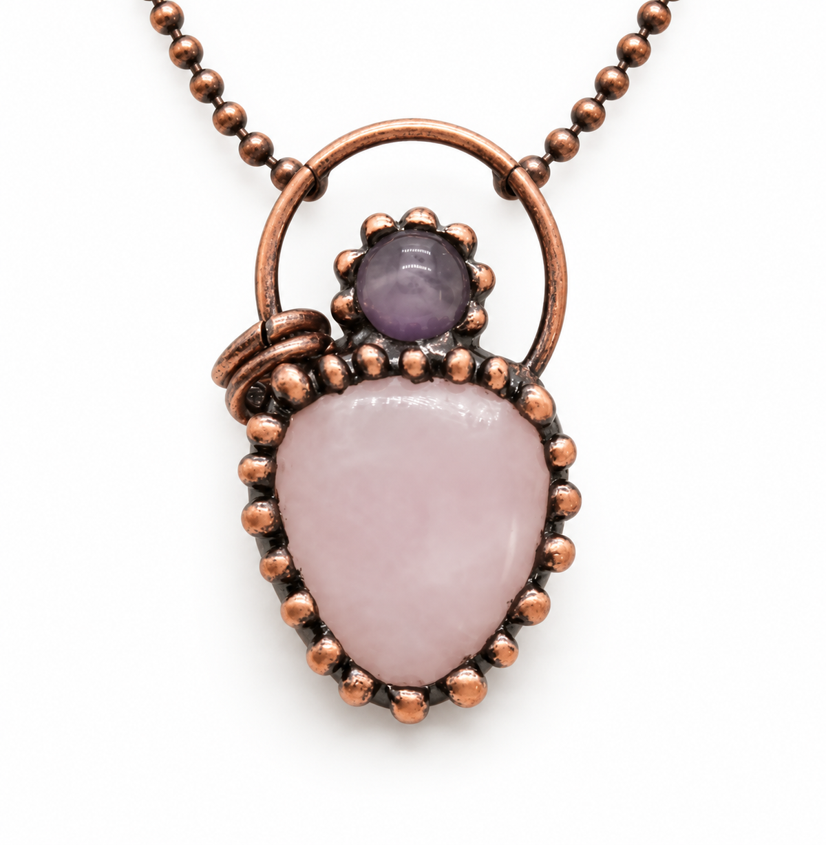 Rose Quartz & Amethyst Copper Statement Necklace