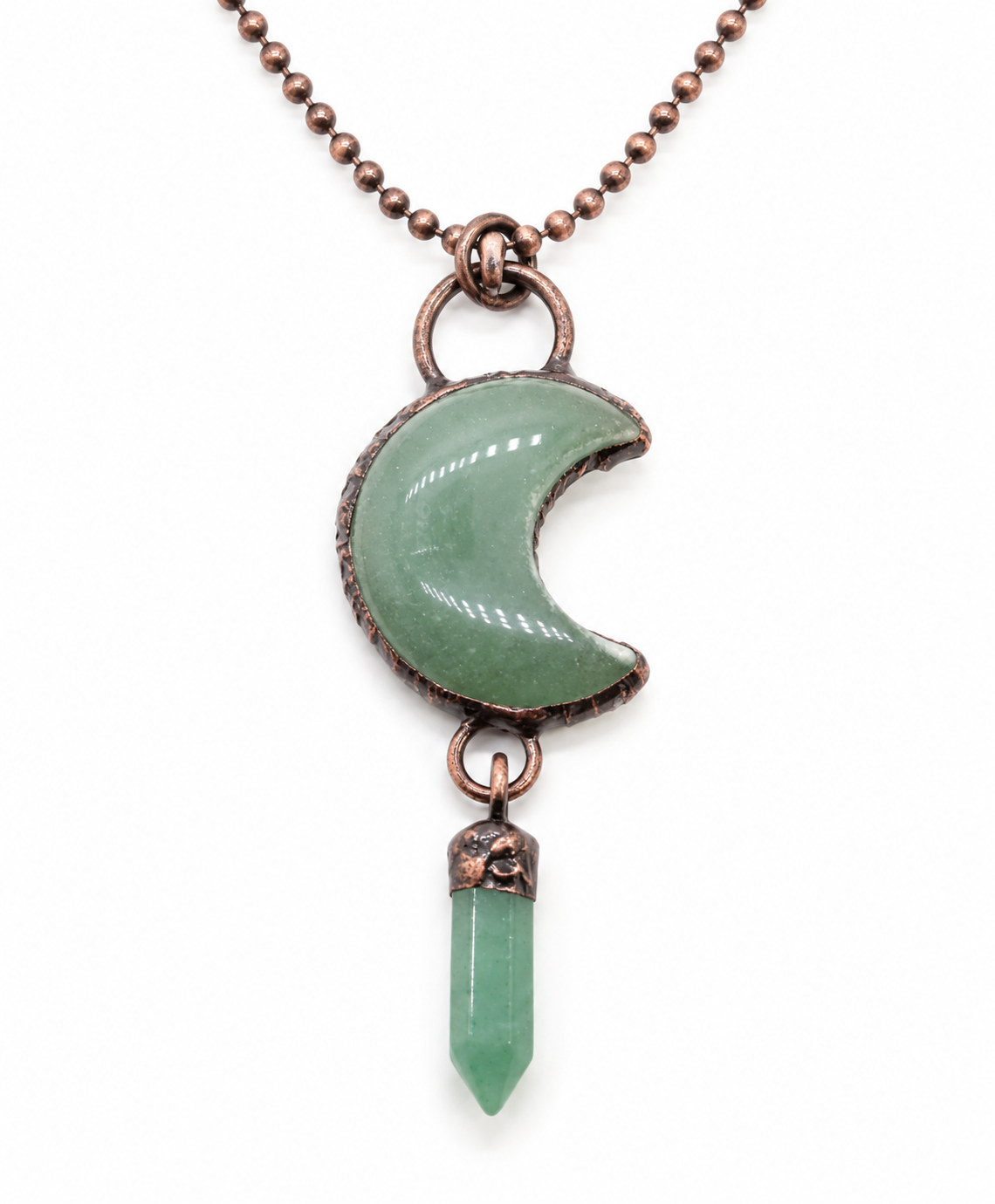 Green Aventurine Crescent Moon Copper Necklace