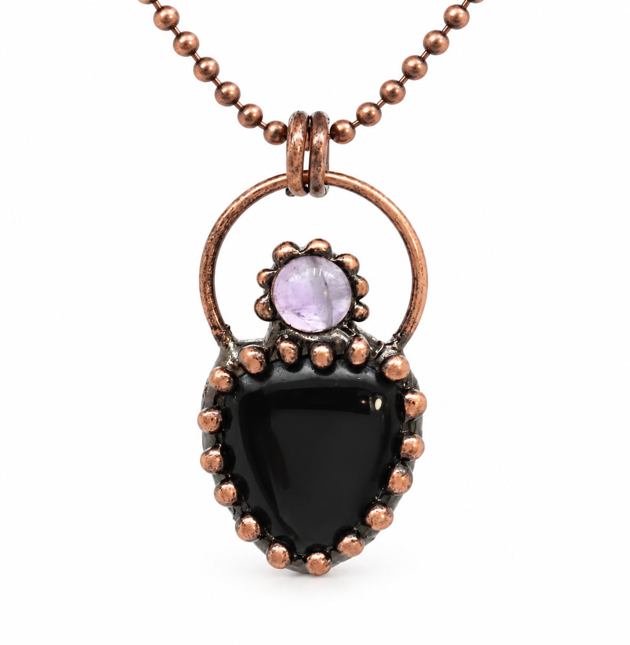 Black Obsidian & Amethyst Copper Necklace