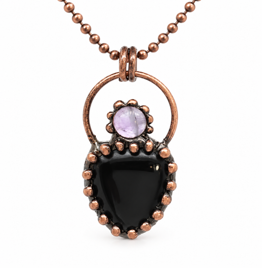 Black Obsidian & Amethyst Copper Necklace