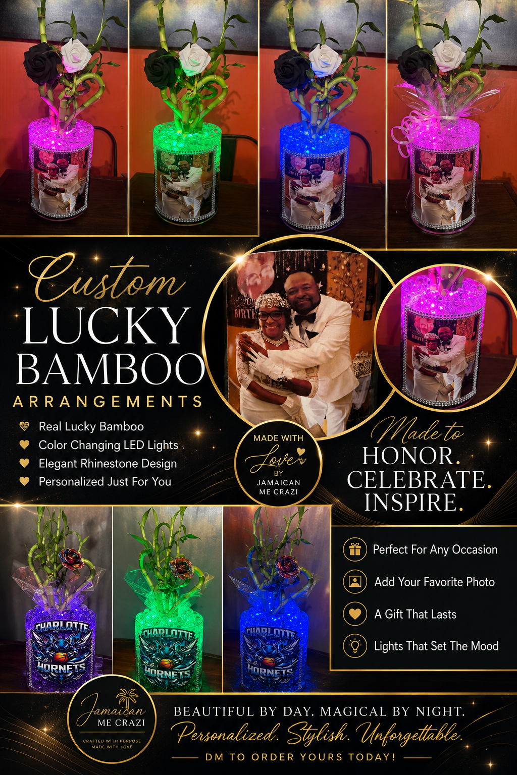 Personalized Light-Up Lucky Bamboo Arrangement