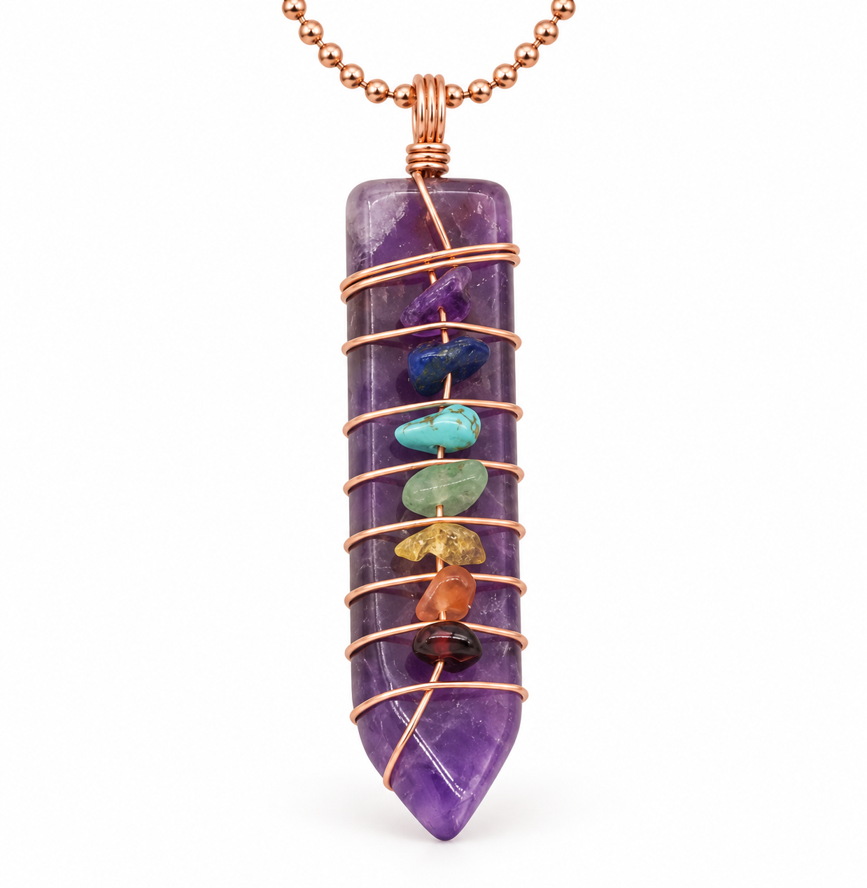 Amethyst Seven Chakra Copper Necklace