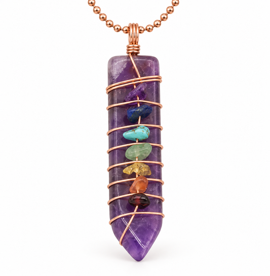 Amethyst Seven Chakra Copper Necklace