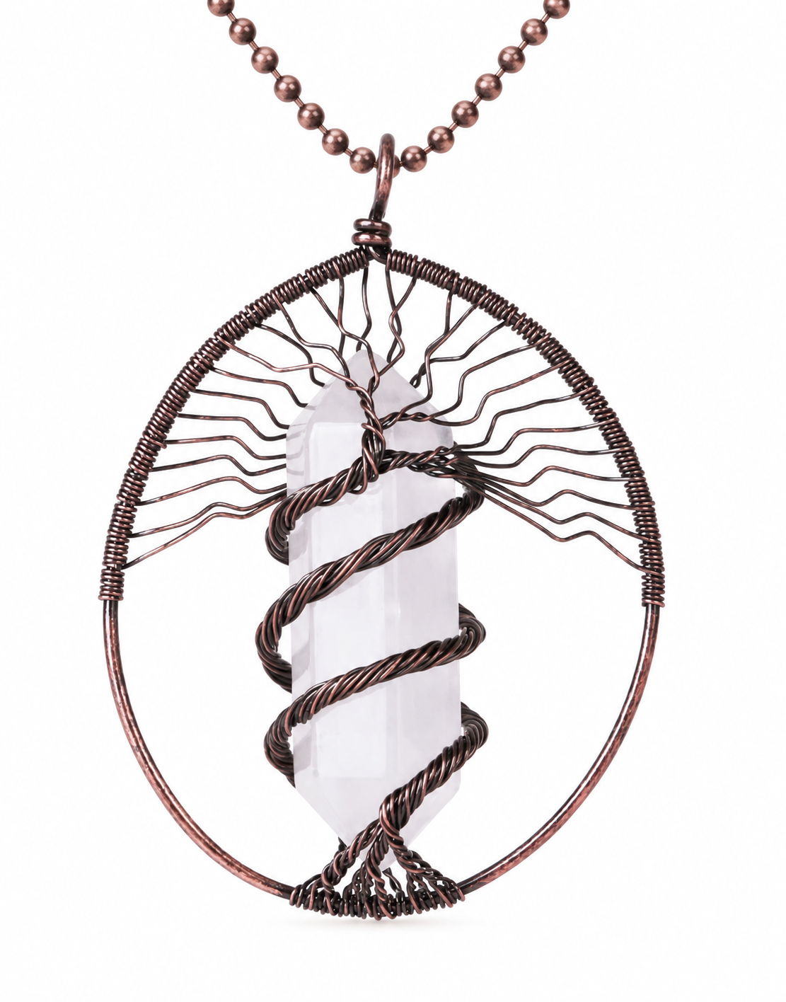 Clear Quartz Tree of Life Copper Necklace